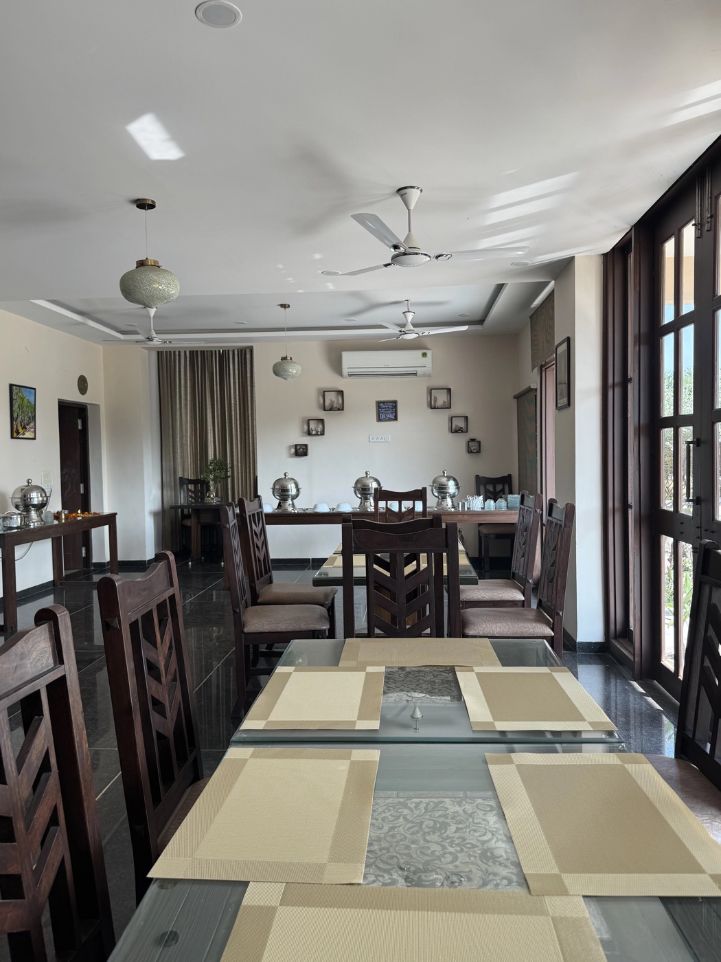 Dining hall and caterer kitchen at Sarai